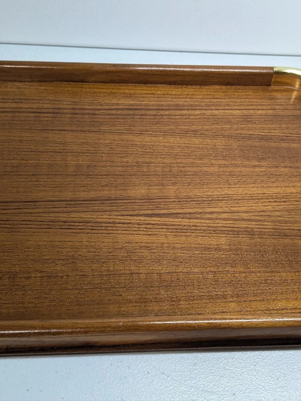 Vintage Teakwood Serving Tray with Brass Corners – Large MCM